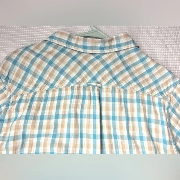 True Grit Men's Teal & Tan Plaid Button-Up Short Sleeve Shirt Size Large - Picture 9 of 14